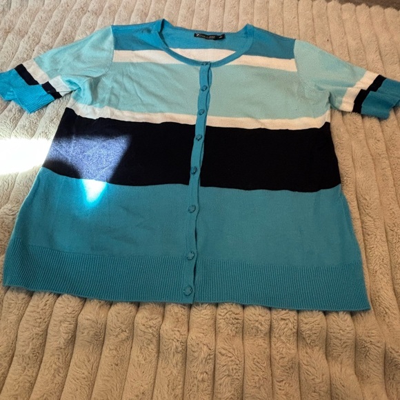 Striped Blue & Black Button-Front Women's Sweater xl - Picture 2 of 5